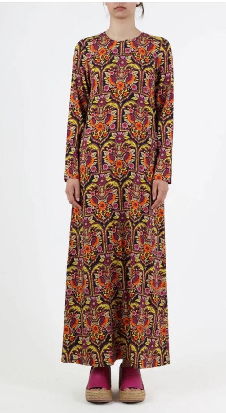 LA DOUBLEJ Sz S Small Long Sleeve Swing Dress Multi Print Viscose Jersey